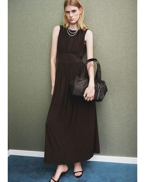 Mango Ruched Long Dress - Green