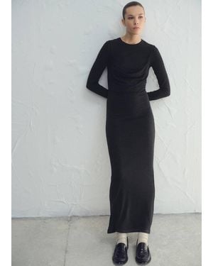 Mango Draped Combined Dress - Black