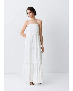 MANGO TEEN Beaded Panel Dress - White