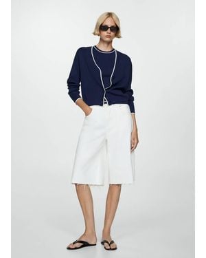 Mango Cardigan With Contrasting Trim Dark - Blue