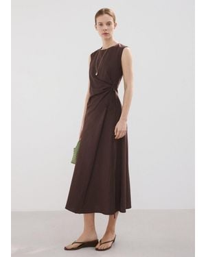 Mango Wrap Midi-Dress With Knot - Brown
