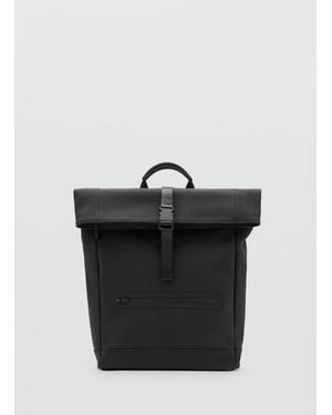 Mango Rubberized Backpack With Flap Closure - Black