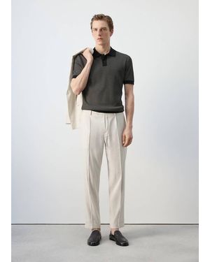 Mango Striped Knit Cotton Polo Shirt - Black