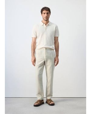 Mango Slim Fit Cropped Linen-Cotton Trousers - White