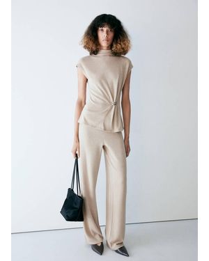Mango Elasticated Knit Trousers - White