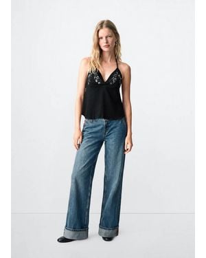 MANGO TEEN Embroidered Halter Top - Black