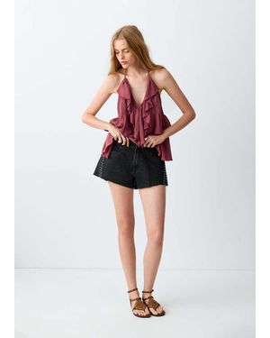 MANGO TEEN High-Waisted Studded Shorts - Red