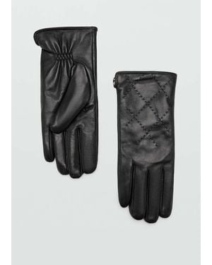 Mango Padded Leather Gloves - Black
