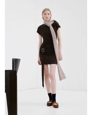 Mango Ruched Bodice Brooch Dress - Natural