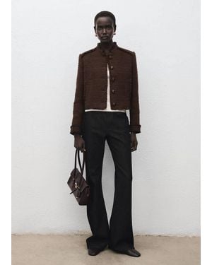 Mango Tweed Jacket With Frayed Ends - Brown
