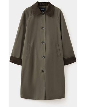 MANGO TEEN Long Cotton Trench Coat With Corduroy Collar - Green