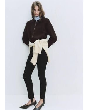 Mango Knitted Jacket With Zip - Brown