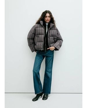 Mango Karierter Anorak Mit Stehkragen - Blau