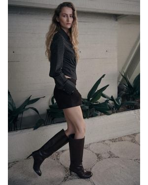 Mango Gathered Check Blouse - Grey