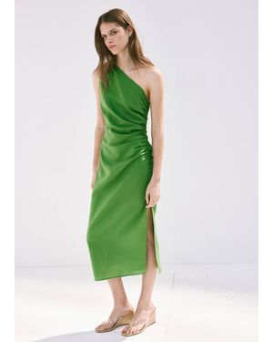 Mango Asymmetrical Pleated Dress - Green