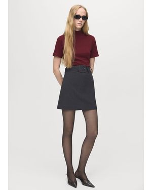 Mango Contrasting Belt Dress Burgundy - Red