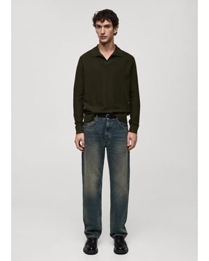 Mango Strukturierter Pullover Aus Baumwollgemisch Mit Polo-Kragen - Grün
