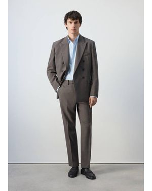 Mango Slim-Fit Double-Breasted Blazer - Grey