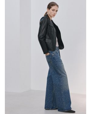 Mango Wide Leg Jeans With Rhinestones - Blue