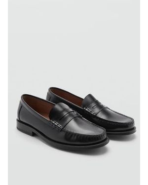 Mango Aged-Leather Loafers - Black