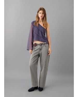 MANGO TEEN Asymmetrical Printed Blouse - Grey