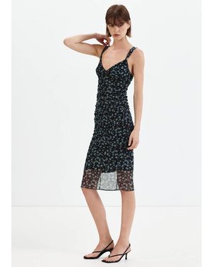 Mango Floral Print Tulle Dress - Blue