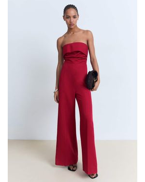 Mango Long Strapless Jumpsuit - Red