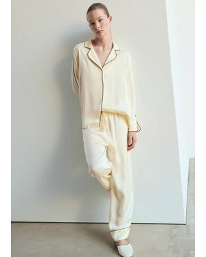 Mango Satin Viscose Pants With Contrast Pipping - Gray