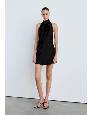 Mango Satiniertes Kleid Mit Drapiertem Ausschnitt - Weiß