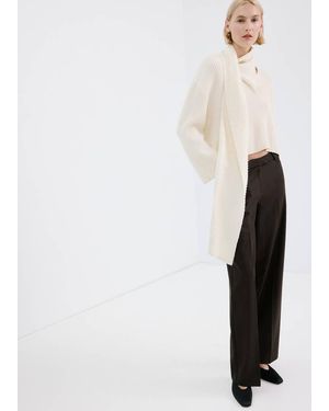 Mango Wide Leg Mid-Rise Pleated Pants - White