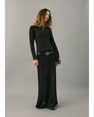 MANGO TEEN Semi-Transparent Knitted Skirt With Star - Black
