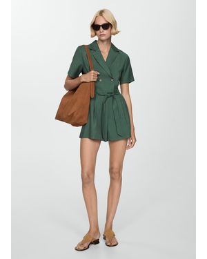 Mango Short Jumpsuit With Tortoiseshell Buttons - Green