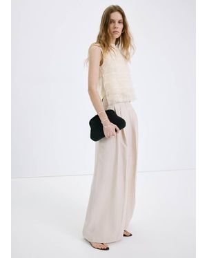 Mango Ruched Mixed Fabric Top - White