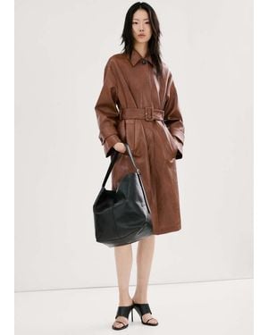 Mango Long Faux-Leather Trench Coat With Belt - Brown