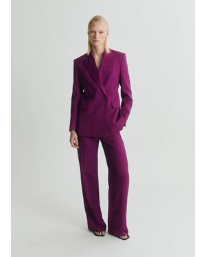Mango Linen-Blend Double-Breasted Suit Jacket - Purple