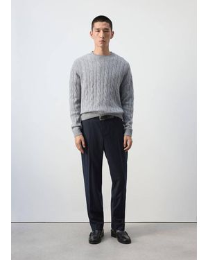 Mango Regular-Fit Wool-Blend Trousers - Grey