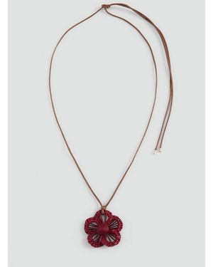 MANGO TEEN Raffia Flower Necklace - Red