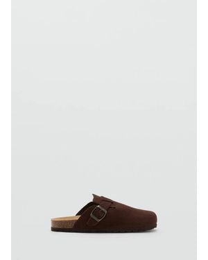MANGO TEEN Leather Clogs With Buckle - Brown