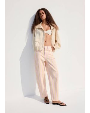 Mango Jean Balloon À Rayures Rose Pâle - Neutre