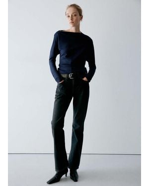 Mango T-Shirt Mit U-Boot-Ausschnitt Und Drapierung - Blau