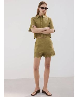 Mango Embroidered Openwork Shorts - Natural
