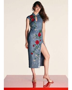 Mango Sequin Embroidered Dress - Blue