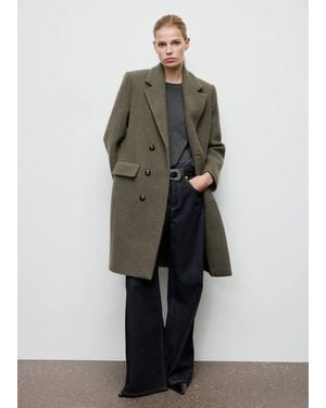 Mango Double-Breasted Wool Coat - Green