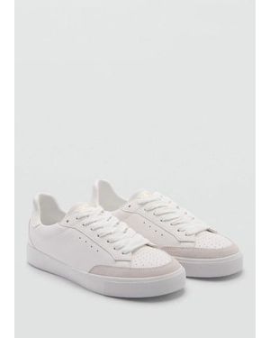 Mango Leather Panel Lace-Up Trainers - White