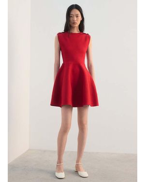 Mango Peplum Knit Dress With Buttons - Red