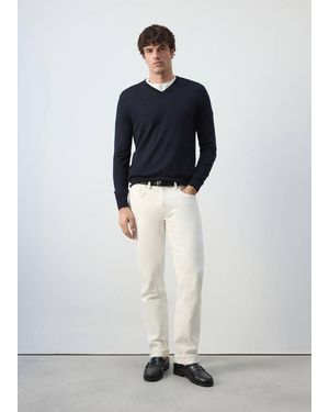 Mango Pullover 100% Lana Maglia Sottile - Bianco