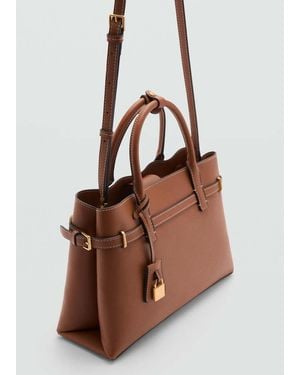 Mango Shopper Bag With Padlock Leather - Brown