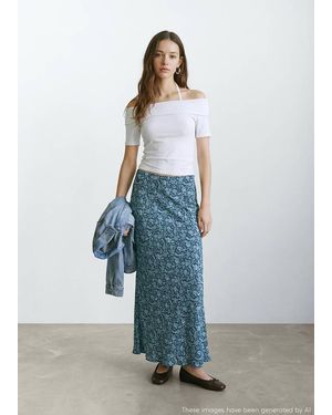 MANGO TEEN Flowy Printed Skirt - Blue