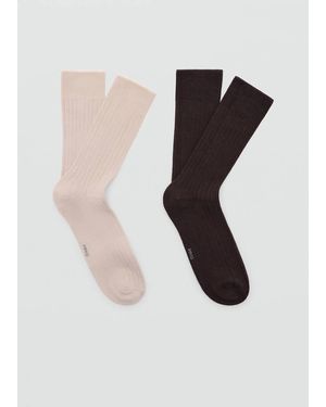 Mango Pack Of 2 Ribbed Cotton Socks - White