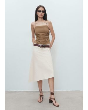Mango Asymmetrical Cotton Midi-Skirt - White